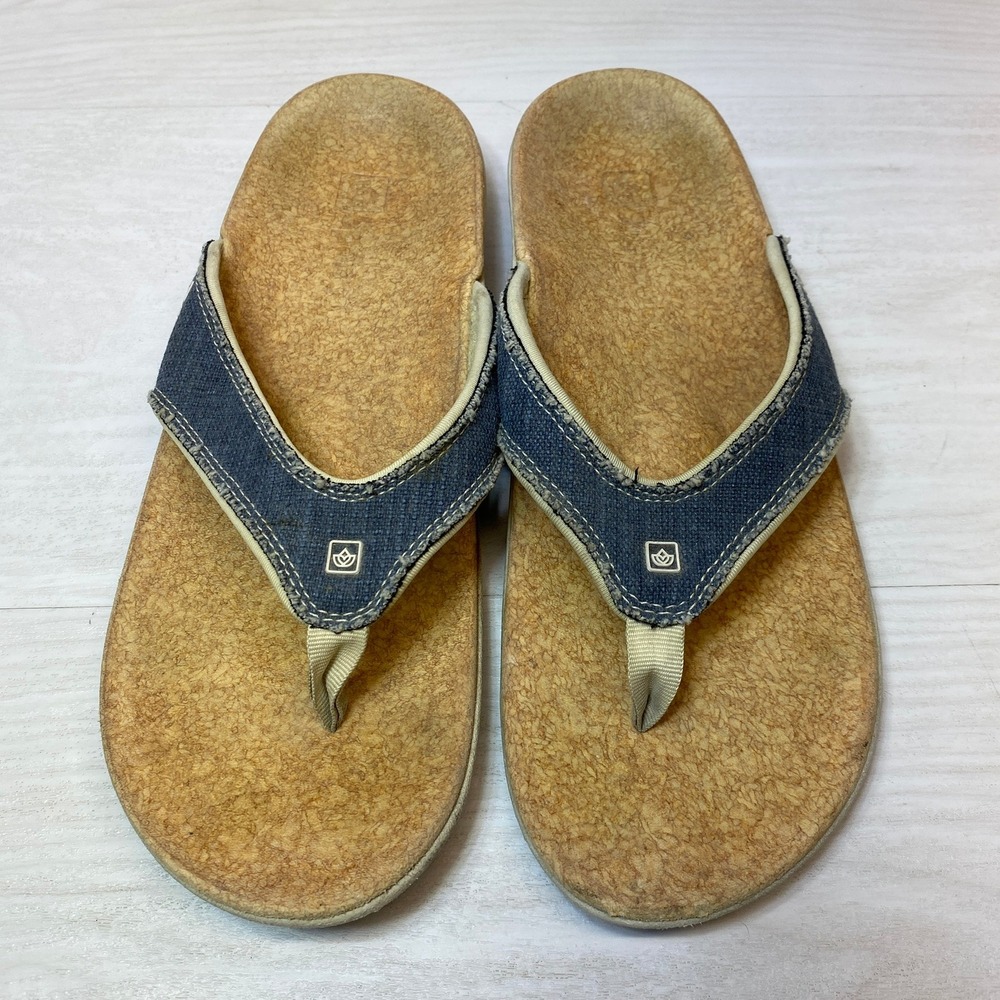 Spenco Mens 10 Yumi Flip Flop Sandals Denim Blue Canvas Orthotic Arch Support